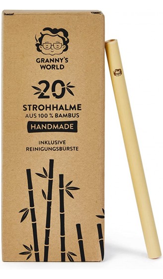 Granny's World biologisch abbaubare Strohhalme 20 Stück | 0,5 1.5 cm Ø | 100% Bambus & Handmade | inklusive Reinigungsbürste | waschbare Trinkhalme für Cocktails warme- & kalte Getränke - B09PMRZ9F4B
