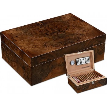 LZQBD ZENGQIANGJING Zigarren-Humidor-Box-Walnuss-Finish-Hochglanz mit Zigarren-Hygrometer-Luftbefeuchter und Zedern-Tablett 1-Trennwände halten bis zu 50 Zigarren - B09WMTSY4RZ
