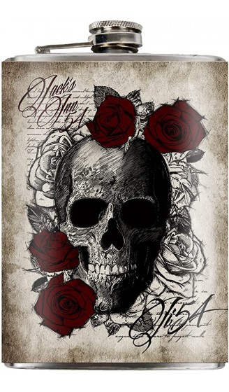 Jack's Inn 54 Flachmann Skull 'n Roses Flask aus Edelstahl Fassungsvermögen 240ml - B079QNHWX4P
