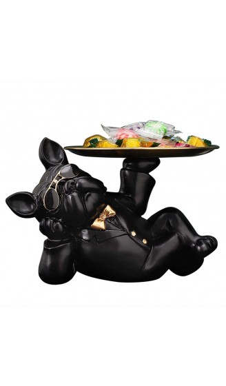 XTYZIL Früchtekorb Französische Bulldogkulptur mit Edelstahl-Tablett for Home Aufbewahrungsharz-Welpen-Feier Abbildung des Desktops dekorativ Color : Black - B09Q2VHXGRM