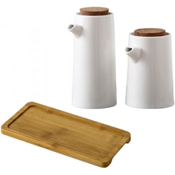 Lurrose Keramik-Ölspender japanischer Stil für Olivenöl Sojasauce Essig Essig Flüssigkeit Gewürzspender mit Tablett für Küche Kochen Weiß 2 Stück - B099NNCJL3D