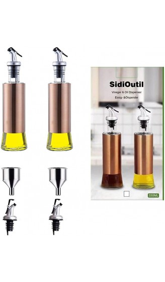 SidiOutil 2 STK. Premium Olivenöl- und Essig Spender Flaschen Set Ölflasche Edelstahl Transparente 330ML Glasölflasche Auslaufsichere Glasölflasche mit 2 Edelstahltrichter 2 Tropfschutzdüsen - B08XZ6PCRYE