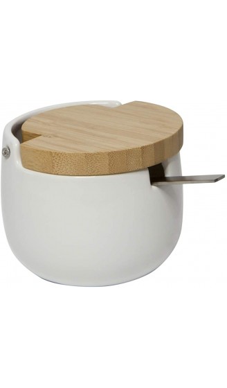 KOOK TIME Keramik Zuckerdose mit Löffel und Deckel aus Bambus -Zuckerlöffel für Haus und Küche Moderne Kugelform für Zucker Käse Gewürze 12.5 x 9.5 x 8 cm Weiß - B08KJHRWJLJ