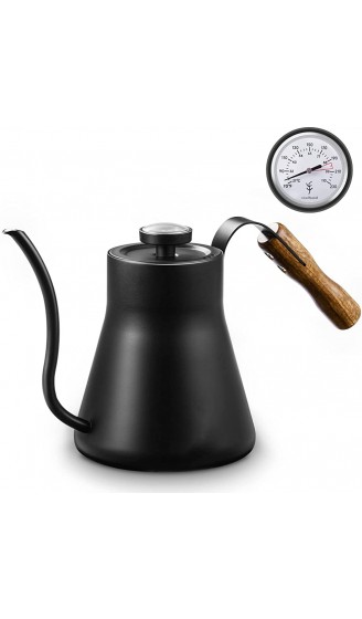 XZQZ Edelstahl-Kaffeekanne mit Schwanenhals 1,2 l langer schmaler Ausguss Kaffeekanne mit Holzgriff mit eingebautem Thermometer 22,3,15 Farbe: 1,2 l Muster 2 - B09VL5ML1BZ