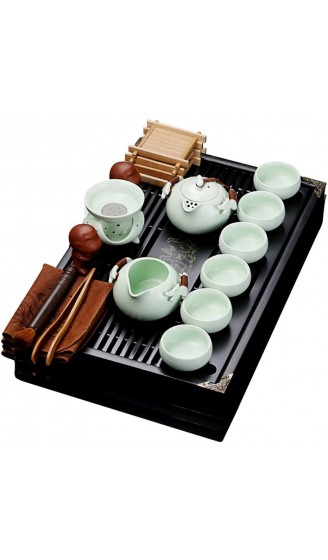 fanquare Chinesisches Keramik Kung Fu Tee Set mit Teetablett und Kleine Teewerkzeuge Porzellan Tee service Hellgrün - B086MM7WVSB