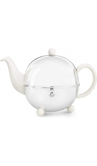 Schöne weiße Teekanne Cosy 1,3 Ltr. mit isolierendem Edelstahlmantel poliert von Bredemeijer inkl. Teefilter für losen Tee 1302W - B000UVRU20I