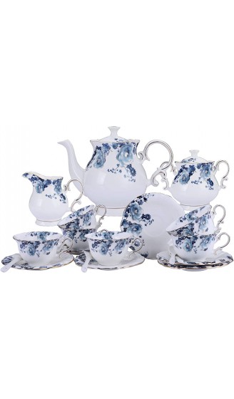 fanquare 15 Stück Blaue Blumen Porzellan Tee Sets,Vintage Keramik Kaffeeset,Hochzeit Tee Service für Erwachsene - B08HYZDVN86