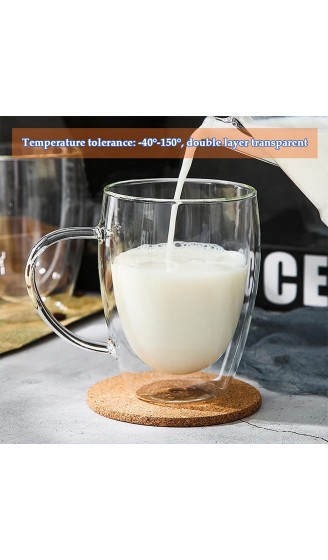 2er Doppelwandiges Teeglas Kaffeetassen mit Henkel und Untersetzer Set aus Gläser doppelwandigen Thermogläser hitzebeständiges Trinkgläser aus Glas für Tee oder Kaffee Hoher Borosilikat Becher 350ml - B08YYHB9879
