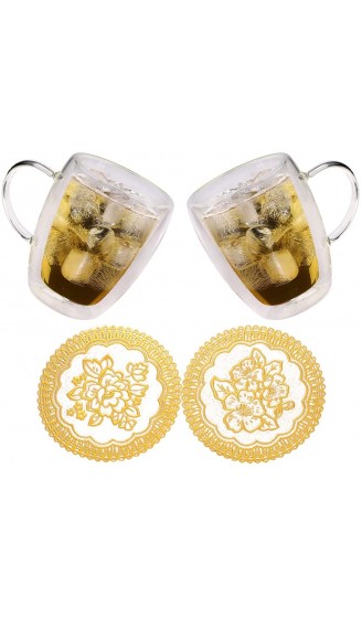 2er Doppelwandiges Teeglas Kaffeetassen mit Henkel und Untersetzer Set aus Gläser doppelwandigen Thermogläser hitzebeständiges Trinkgläser aus Glas für Tee oder Kaffee Hoher Borosilikat Becher 350ml - B08YYHB9878