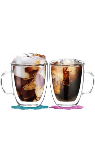 Tassen mit Henkel,BOQO Doppelwandige Kaffeetassen aus Gläser,Trinkgläser set,Wassergläser,Gläsersets,400ml Set von 2 - B07P7JPCWBH