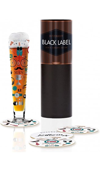 RITZENHOFF Black Label Bierglas von Kathrin Stockebrand aus Kristallglas 300 ml mit fünf Bierdeckeln - B01JYXANSWL