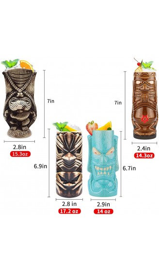 SuproBarware Tiki-Tassen Set mit 4 Keramik Tiki-Tassen im andalusischen Stil Exoten niedliche Tropische Cocktail Glasgetränke Creative Tiki-Becher - B08YZ39CWFZ
