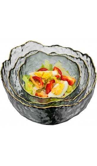 3 Stück Glasschale Rund Salatschüssel Dessertschalen Glasschüssel Set mit goldenem Rand Aus bleifreiem Glas verwendet für Salate Obst und Desserts - B092LHG3TQL