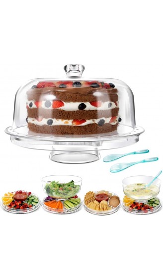 Tortenständer mit Glasglocke-Acryl-6-in-1 Kunststoff Tortenplatte mit Deckel und Fuss Kuchenplatte Kuchen Dekoration Kits -mit 2 Löffeln - B07SBCP5HXC