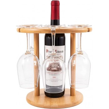 Weinglashalter Weinflaschenhalter Holz Weinglas Abtropfgestell Bambus Weinregal für 6 Weingläser und 1 Flasche Wein Kreative Weinregal zum Aufstellen auf dem Esstisch oder der Bar in der Küche - B09MTKH97WD